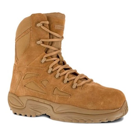 Warson Brands. Reebok RB8850 Stealth 8in Boot with Side Zipper, Composite Toe, Men's Sz 10.5 W Wide, Coyote RB8850-W-10.5